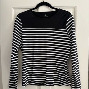 Lands' End Women's Striped Long Sleeve Tee - black and white rashquard